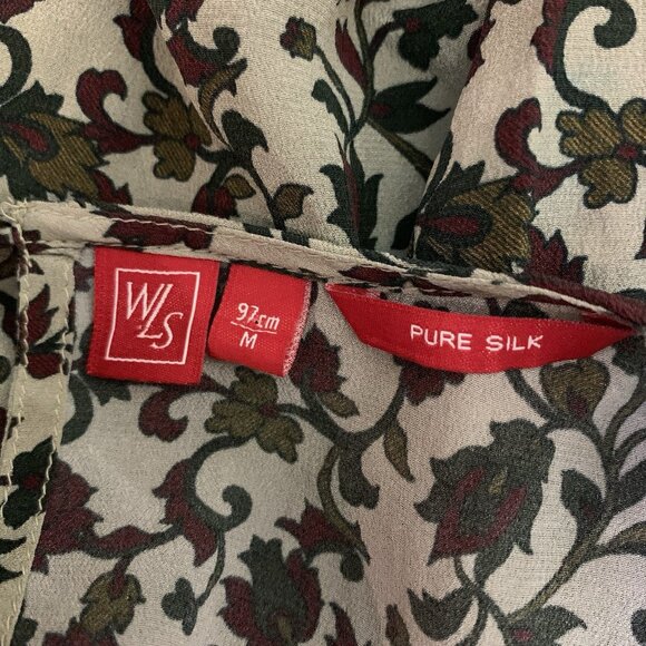 WLS Pure Silk Floral Print Blouse Long Sleeve Tie Cuff Boho Chic Medium - Picture 5 of 6